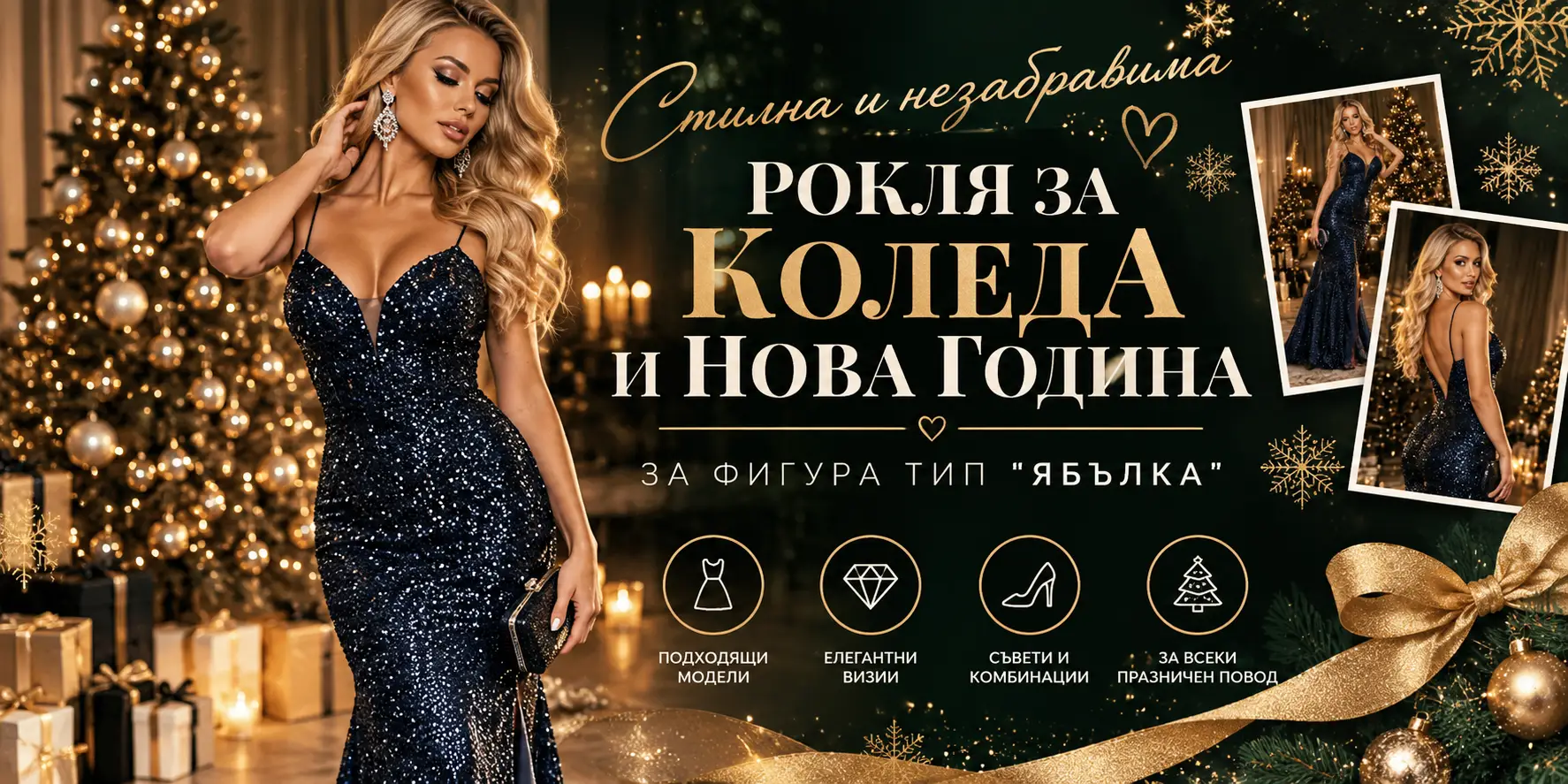 Как да изберем празнична рокля за Коледа и Нова година при фигура тип „ябълка“
